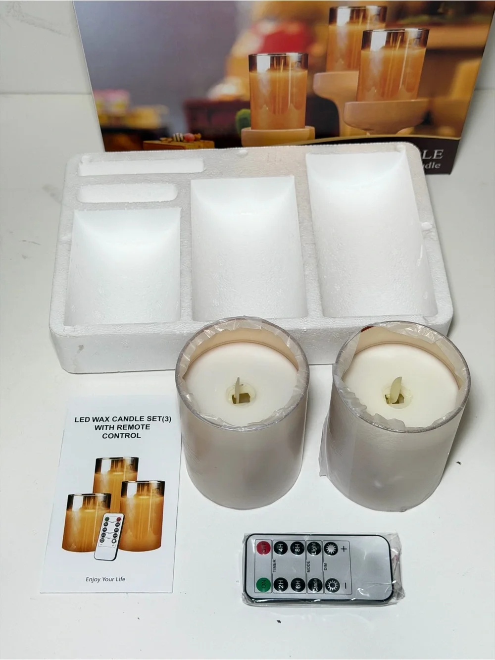 Holiday Decor Lot - 8 LED Flameless Candles and 2 Silver Crystal Holders